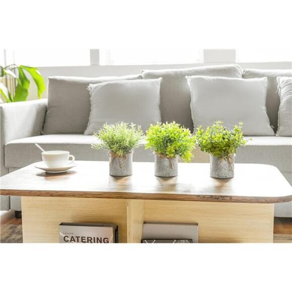 Mini Fake Plants in Farmhouse Galvanized Metal Pots Table Centerpiece Rustic - Picture 2 of 7